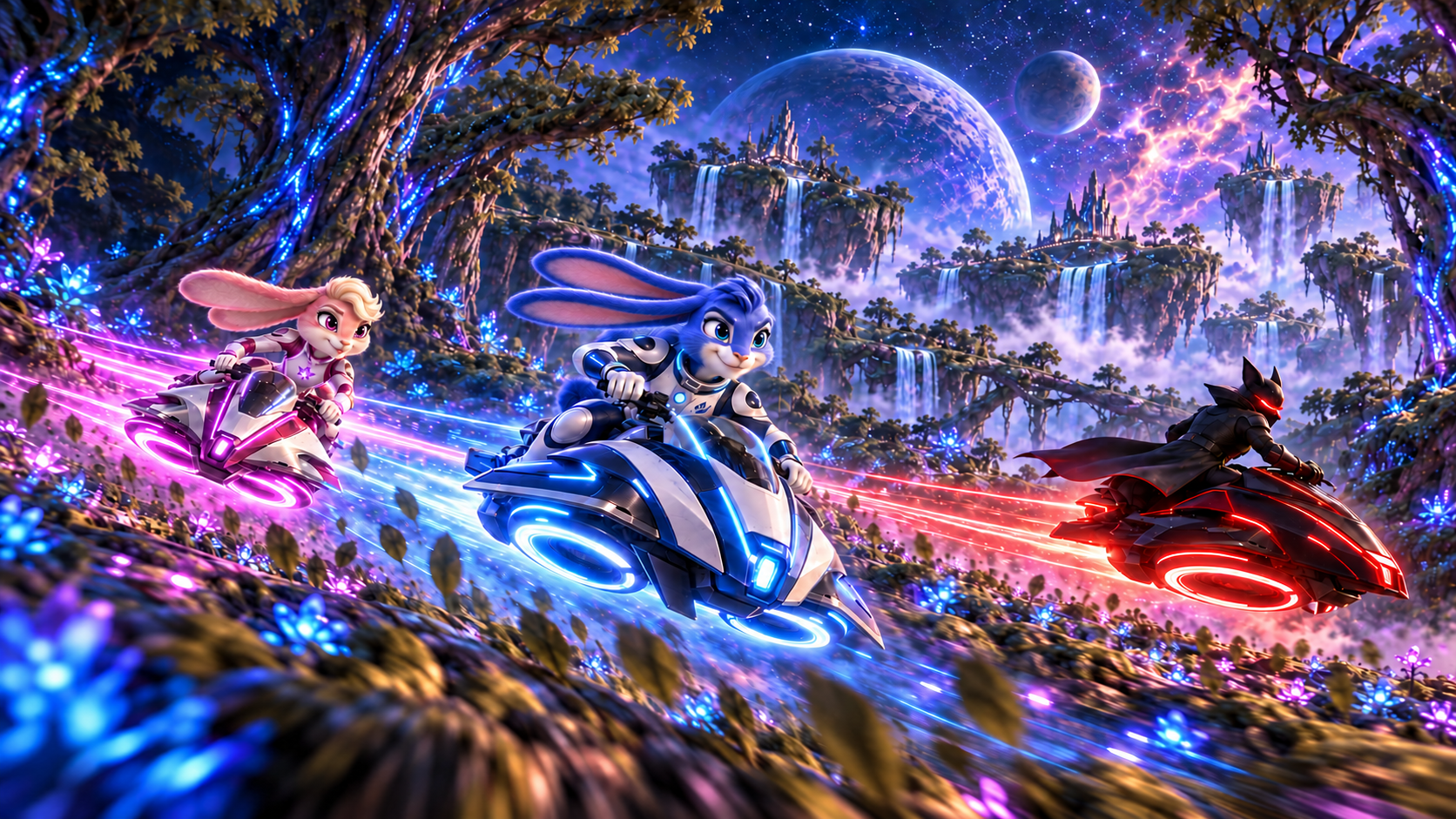 Sam and Erin racing through the forest with The Ravager in pursuit